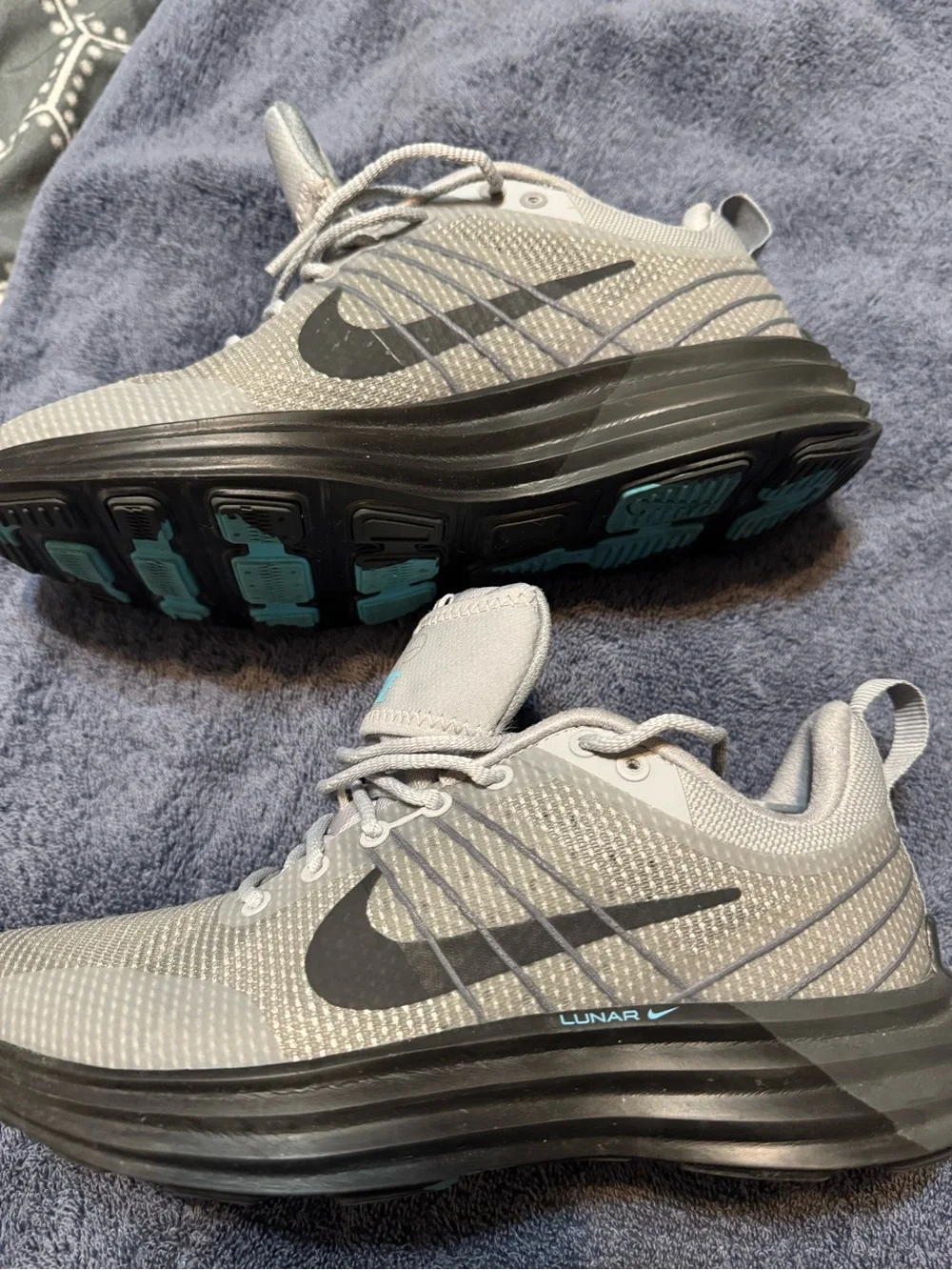 Nike Gray Shoe Size Label with Black Swoosh